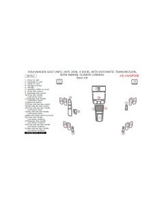 Volkswagen Golf 2005-2008 basic interior dash kit, 4 Door, With Automatic Transmission, With Manual Climate Control, 20 Pcs. Europe Only