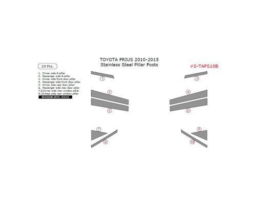 Toyota Prius 2010-2015 stainless steel door pillar, 10 Pcs.